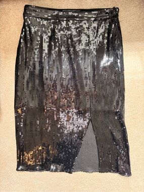 Generation Love Black Sequin Pencil Skirt with Front Slit